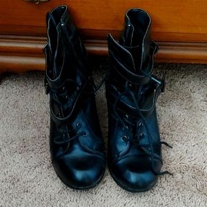 Lace up heeled boots with zippers